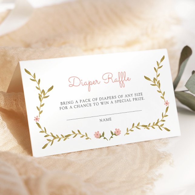 Vine & Pink Floral Baby Shower Diaper Raffle Enclosure Card (Creator Uploaded)