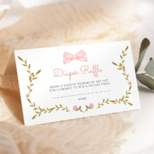 Vine & Pink Floral Baby Shower Diaper Raffle Enclosure Card