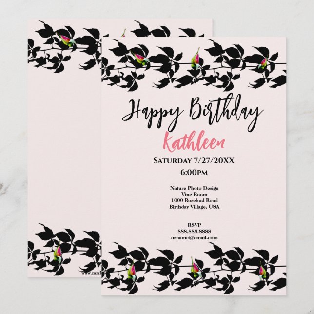 VINE ROSEBUD PHOTO HAPPY BIRTHDAY GREETING CARD (Front/Back)