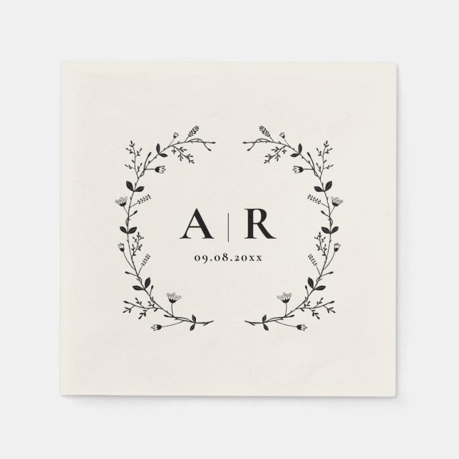 Vine Scroll Wedding Monogram, Couple's Initials Napkin (Front)
