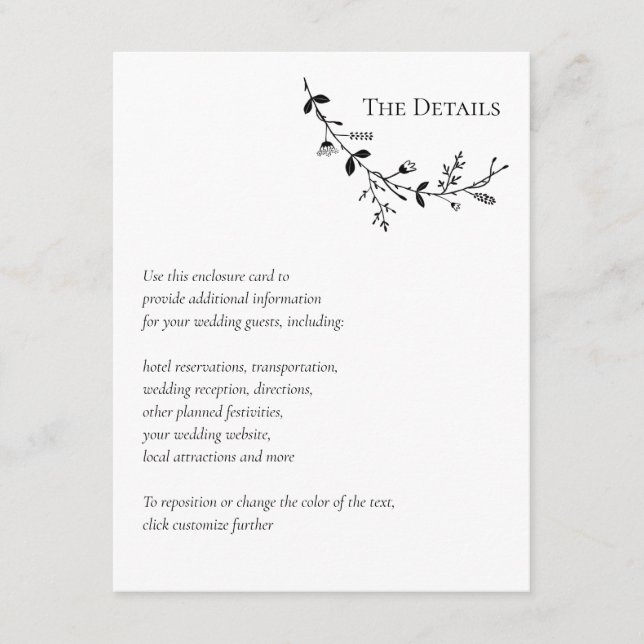 Vine Scroll Wedding Website, RSVP, the Details Enclosure Card (Front)