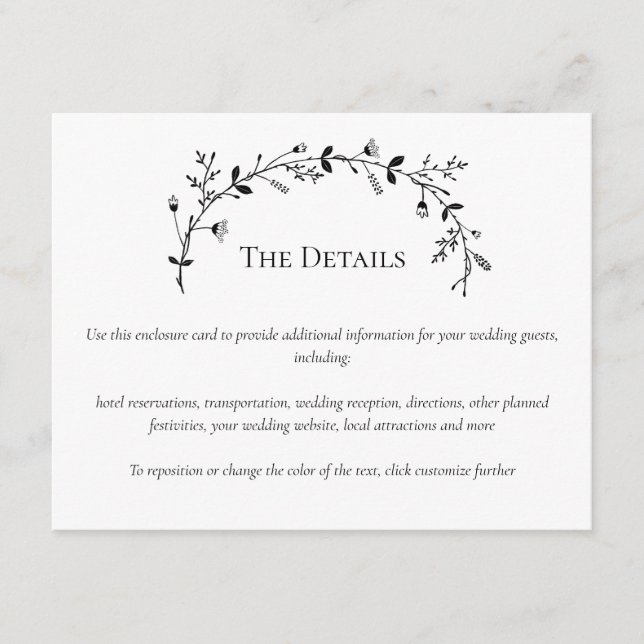 Vine Scroll Wedding Website, RSVP, the Details Enclosure Card (Front)