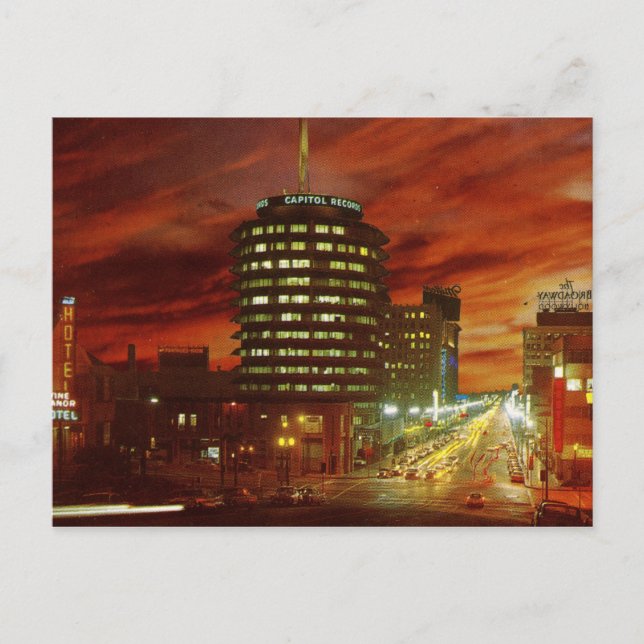 Vine St., Hollywood at Night Vintage Postcard (Front)