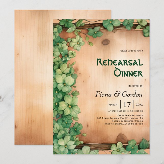 Vine St. patricks Day wedding rehearsal dinner Invitation (Front/Back)