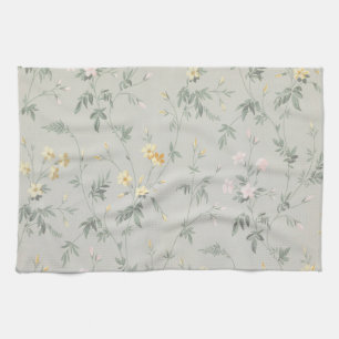 Vine, with flowers in yellow and pink pattern tea towel