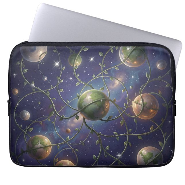  Vine Wrapped Planets Cosmic Laptop Sleeve (Front)