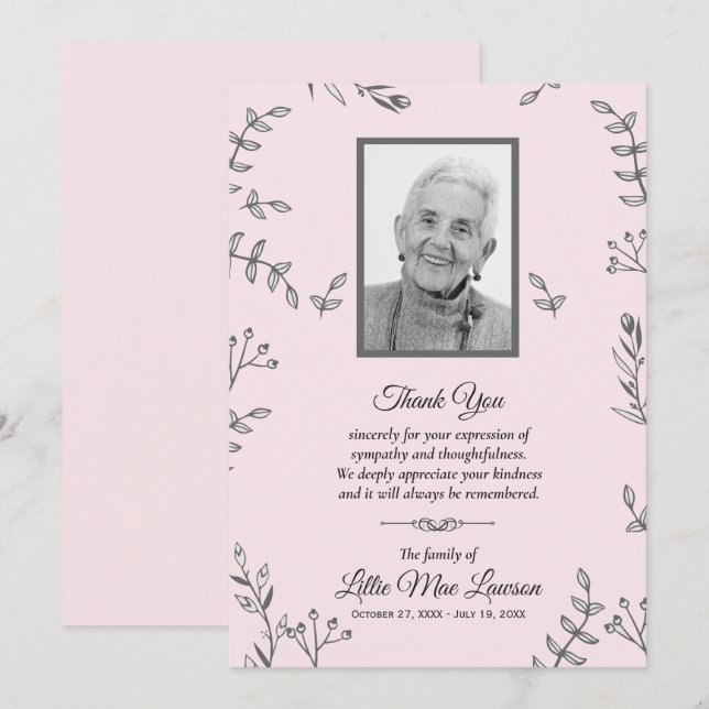 Vines and Buds Funeral Memorial Thank You Cards (Front/Back)