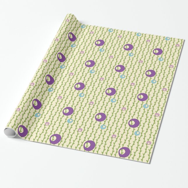 Vines and Circles Patterned Wrapping Paper (Unrolled)