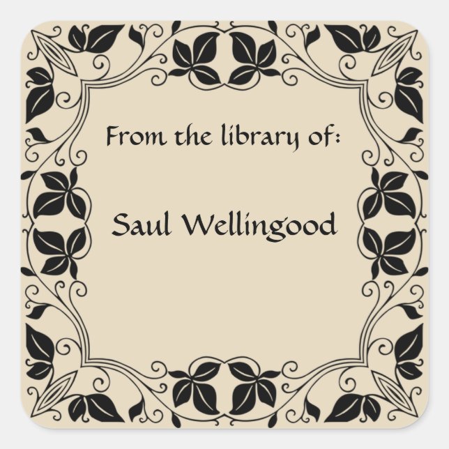 Vines and Swirls Bookplate Square Sticker (Front)