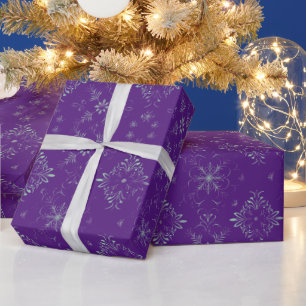Vines Flowers Botanical Green Purple Christmas Wrapping Paper