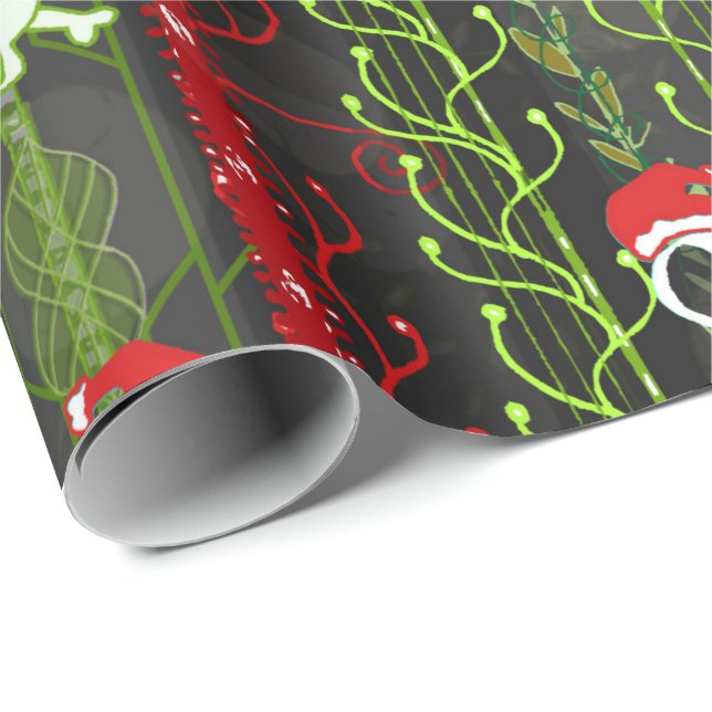 Vines O' Death Christmas Skull Skeleton Santa Hat Wrapping Paper (Roll Corner)