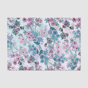 Vines of Teal and Pink Delicate Flowers Tissue Paper