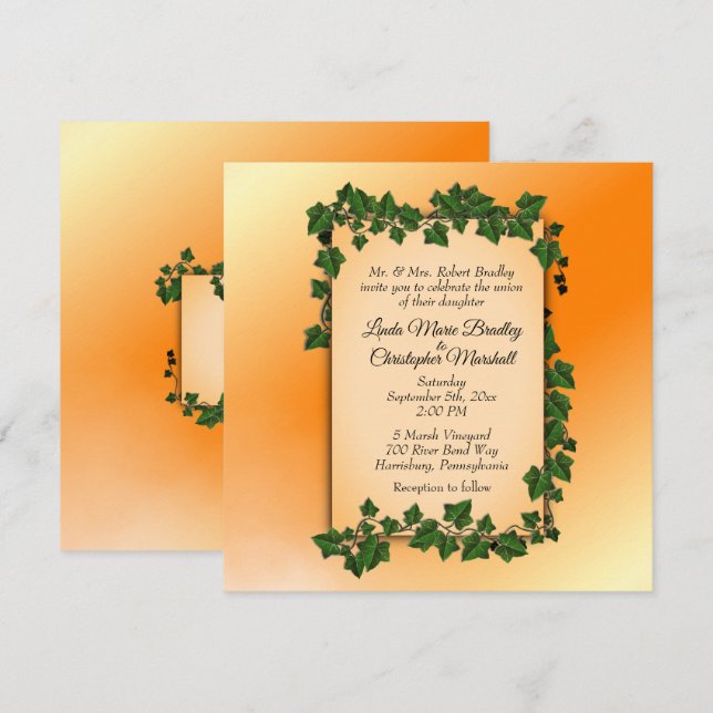 Vines on Orange Wedding Invitation (Front/Back)