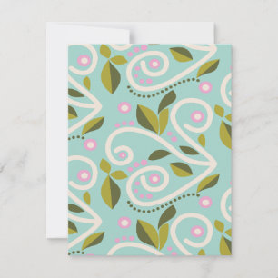 Vines with Pink Flowers on a Mint Green Background Card