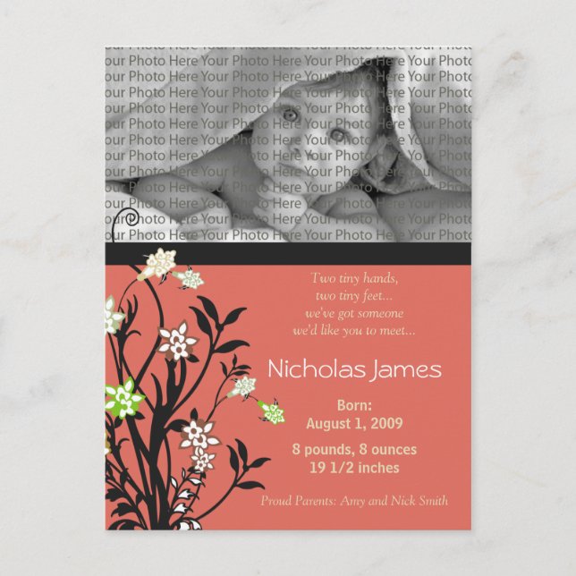 Viney Baby Birth Announcement Pink (Front)