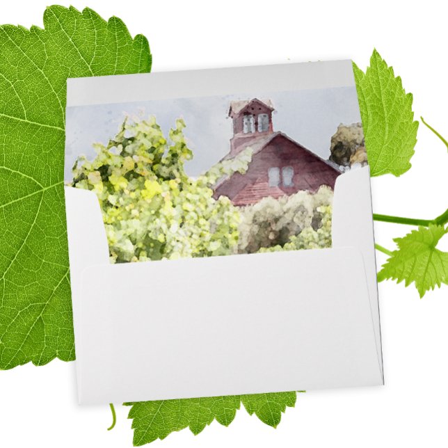 Vineyard and Red Barn Watercolor Wedding Envelope (Pair with the matching wedding invitations to create a coordinated vineyard wedding stationery set.)