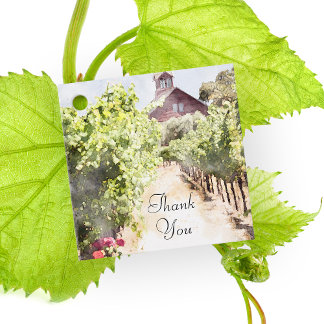 Vineyard and Red Barn Watercolor Wedding Favour Tags