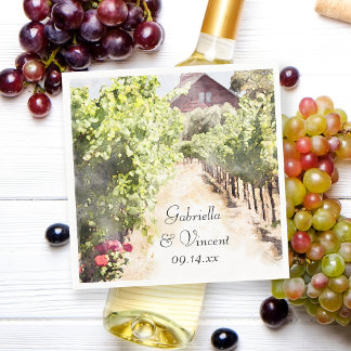 Vineyard and Red Barn Watercolor Wedding Napkin