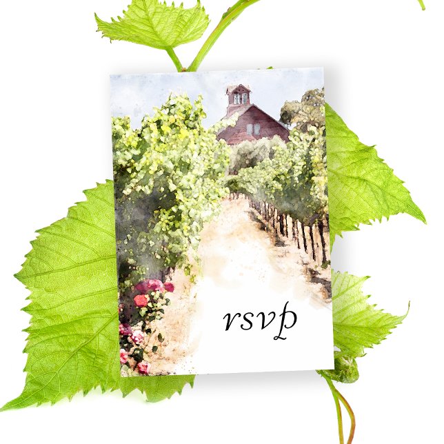 Vineyard and Red Barn Watercolor Wedding RSVP Card (Pair with the matching Vineyard Wedding Invitations to create a coordinated winery stationery set.)