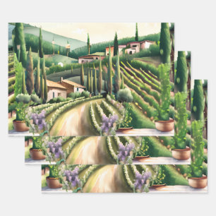 Vineyard decoupage - Tuscan wine farm landscape Wrapping Paper Sheet