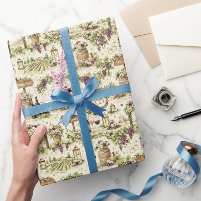 Vineyard Estate Wedding Watercolor Pattern Wrapping Paper (Gifting)
