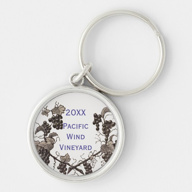 Vineyard Event Branded with Year Grape Vine Key Ring (Front)