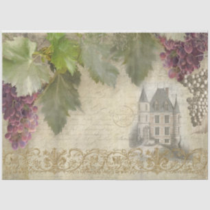 Vineyard French Chateau Grapes Script Ephemera Tissue Paper