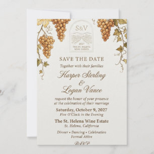 Vineyard Grape Clusters, Wine Estate Arch, and Wat Invitation