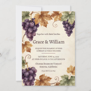 Vineyard Grape Harvest Rustic Wedding Invitation