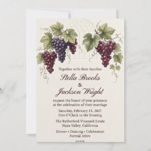 Vineyard Grape Vine and Arch Watercolor Wedding  Invitation