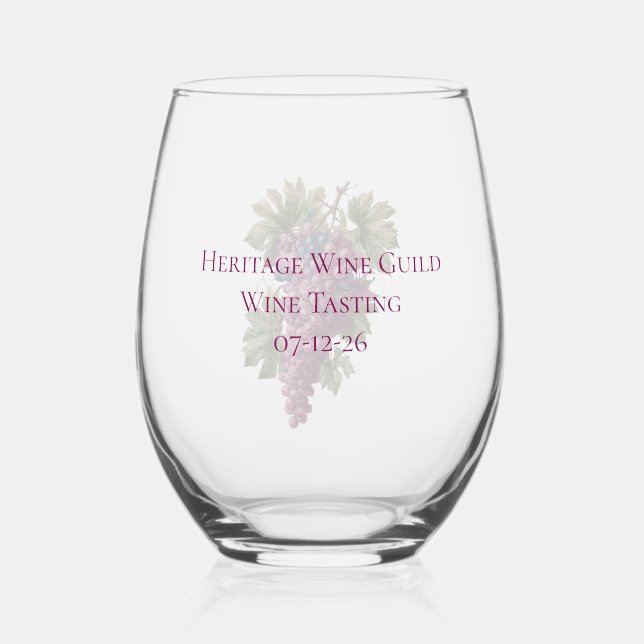 Vineyard Grapes Customized Stemless Wine Glass (Front)