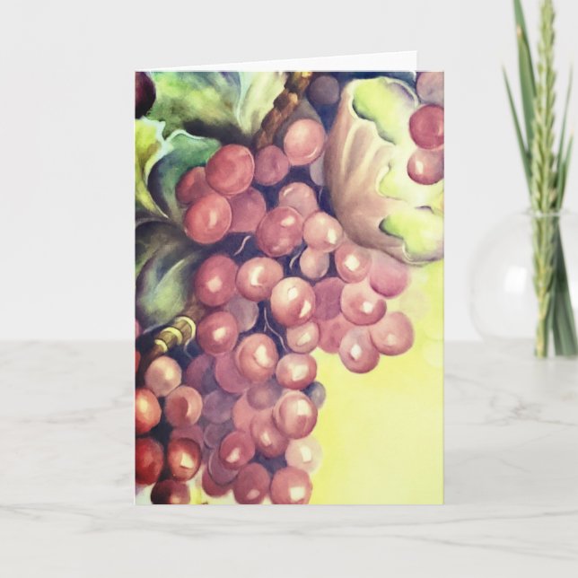 Vineyard Grapes Watercolor Greeting Card | Wine  (Front)