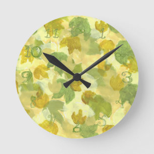 Vineyard grapevine leaves round clock fabric font