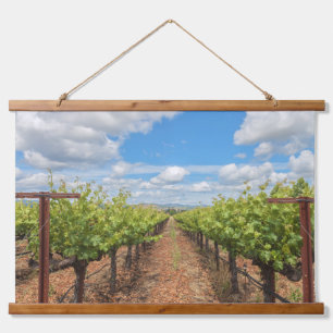 Vineyard Lush Green Grapevines against Blue Sky Hanging Tapestry