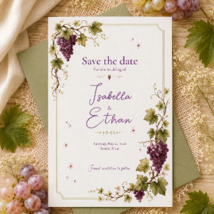 Vineyard Purple Grapes Elegant Watercolor Lavender Save The Date