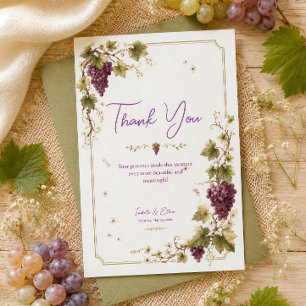 Vineyard Purple Grapes Elegant Watercolor Wedding Thank You Card