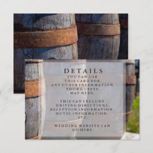 Vineyard & Rustic Wine Barrel Wedding Details Invitation