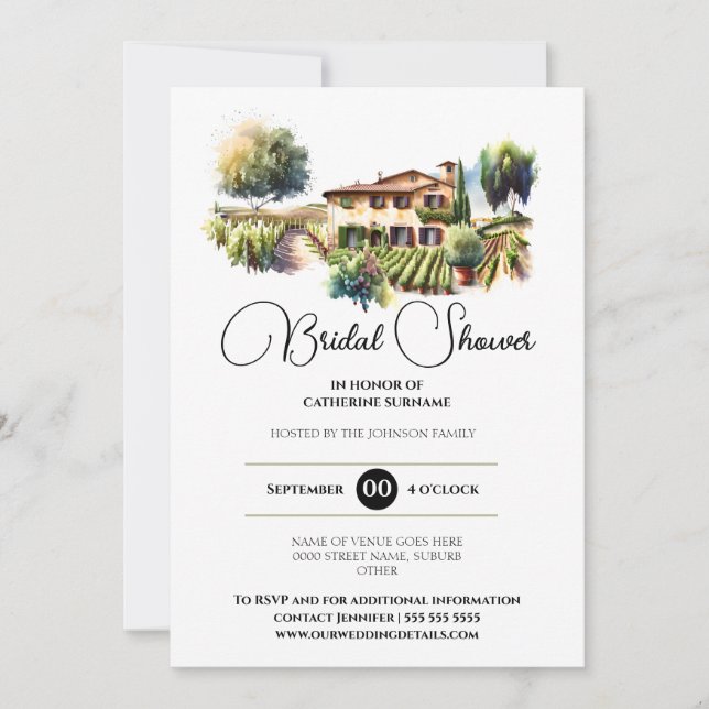 Vineyard rustic winery grapevines bridal shower invitation (Front)