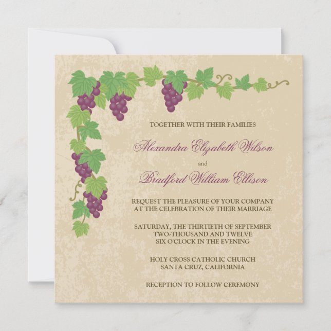 Vineyard Square Wedding Invitation (Parchment) (Front)