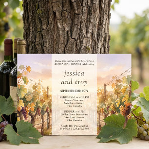 Vineyard Sunset Aisle Watercolor Rehearsal Dinner Invitation