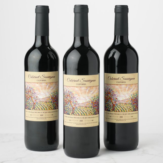 "Vineyard Sunset" customisable Wine Label (Bottles)