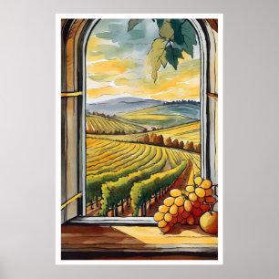 Vineyard through a Window Autumn / Fall Poster