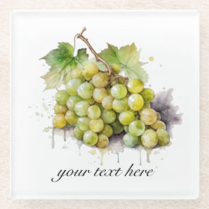 Vineyard Watercolor Grapes, custom Glass Coaster