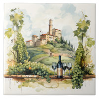 Vineyard Watercolor Print Tile