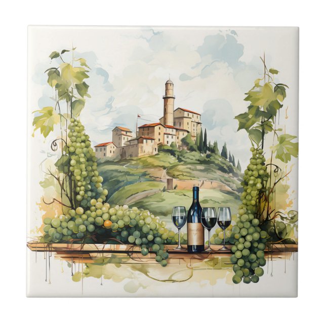 Vineyard Watercolor Print Tile (Front)