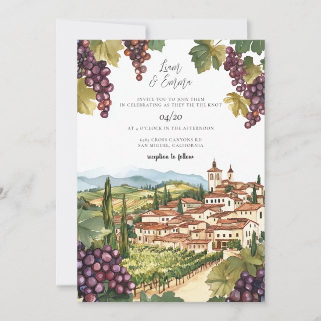 Vineyard Watercolor Wedding Invitation (Front)