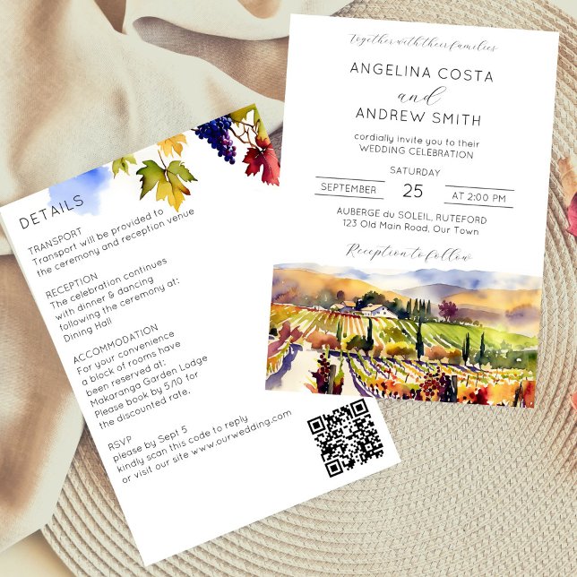 Vineyard wedding all in one template (Vineyard wedding all in one editable template invitation digital download watercolor Napa Valley)