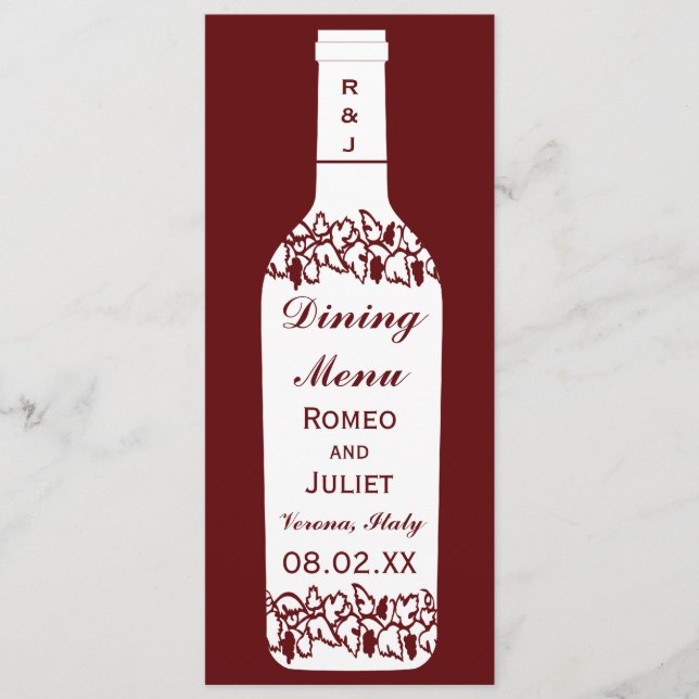 Vineyard Wedding Dining Menu (Front)