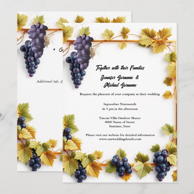 Vineyard wedding fall autumn grapes winery elegant invitation (Front/Back)