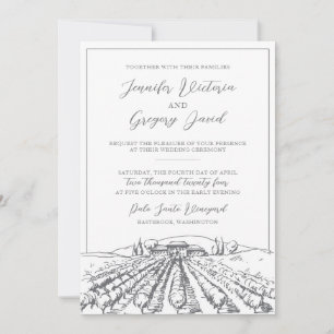 Vineyard Wedding Invitation with Building Drawing